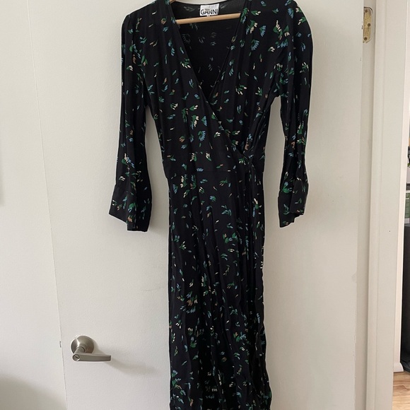 Ganni Black Floral Wrap Georgette Dress -Size 40, about size 8 - Picture 4 of 8